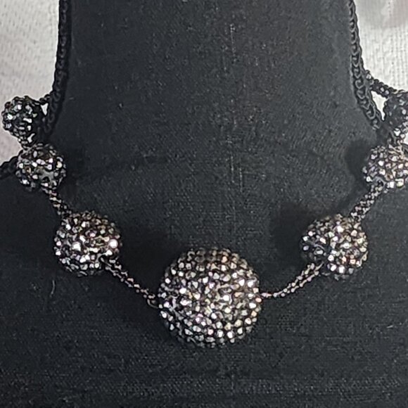 JLO Jennifer Lopez Black Gray Rhinestone Sparkle Balls Beads Choker 16" Necklace - Picture 2 of 16